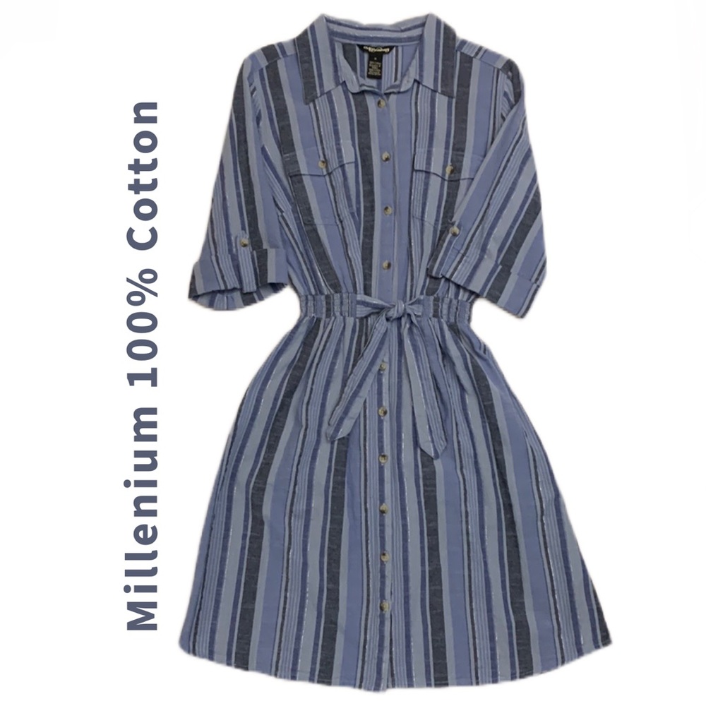 Millenium Blue Stripes Shirt Dress 100% Cotton